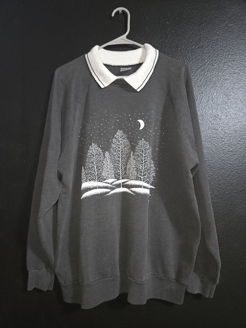 Unisex Goth Christmas Crewneck Sweater with White Forest Graphic and Collar
